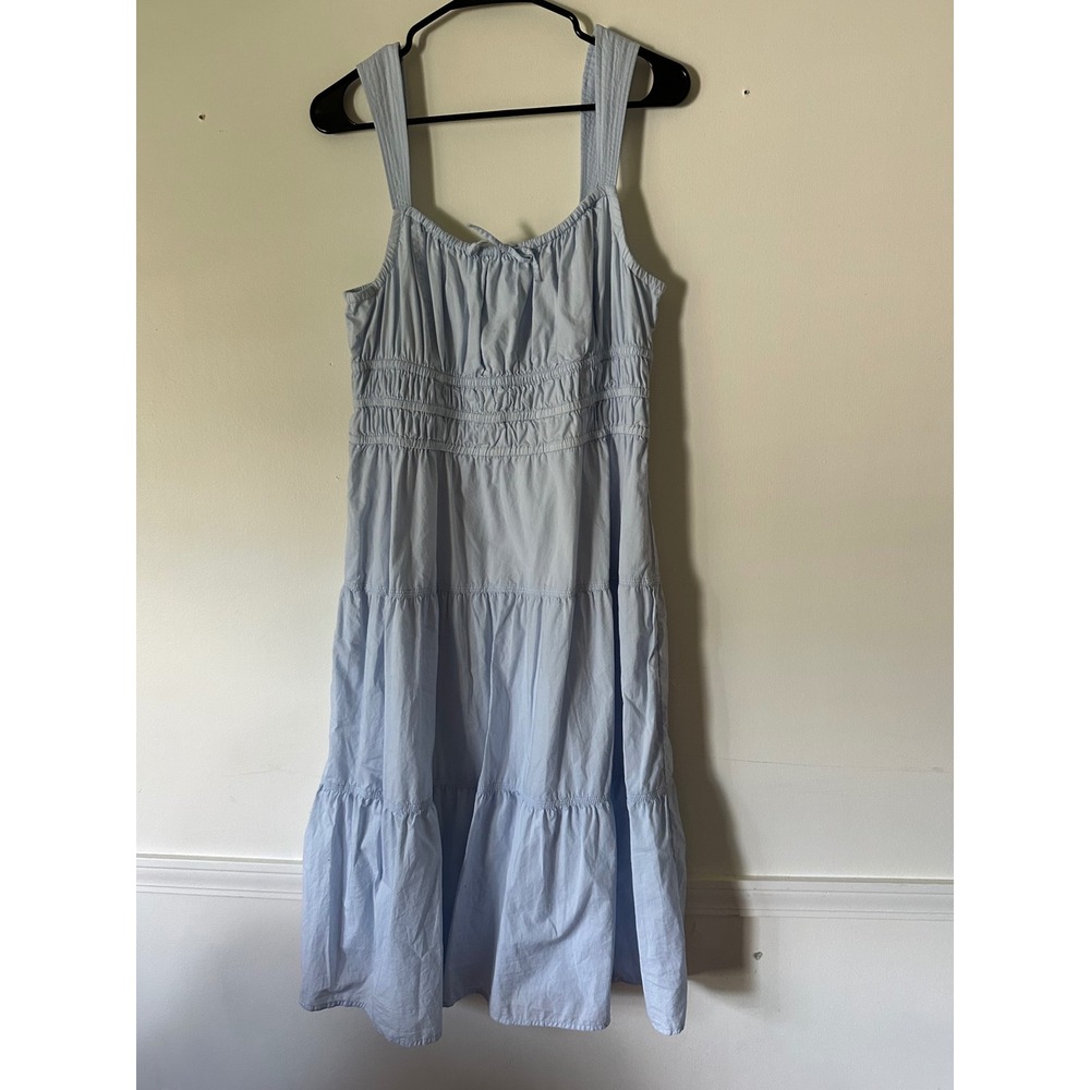 Aritzia Sunday Best Light Blue Smocked Tiered Cotton Midi Dress XL Poplin